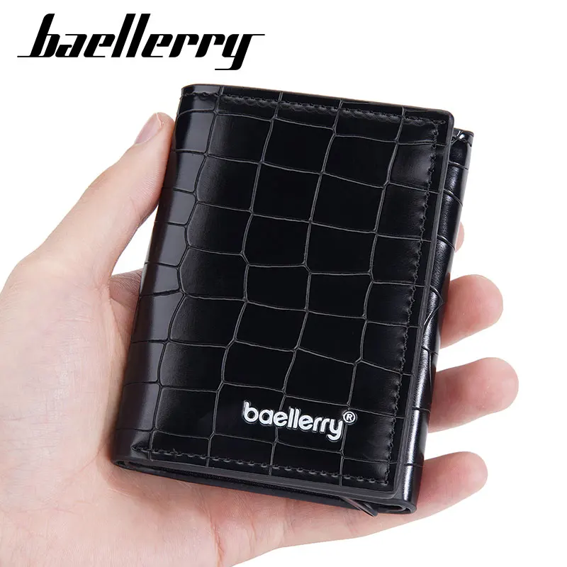 Baellerry RFID Baru Pria pendek Kartu Tas Kartu Tanda Kualitas Tinggi Pemilik Kartu Tanda Pria Kecil Tas Krokodil Pattern Pria Popup Wallet