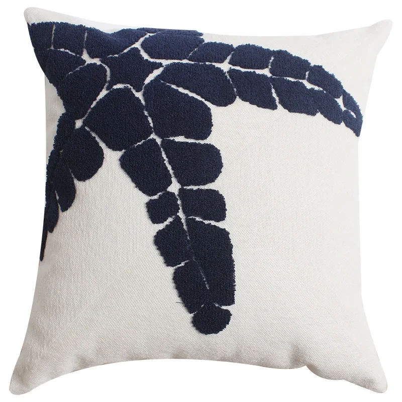 Home Decor Emboridered Cushion Cover Navy Starfish Shell  Canvas Pillow Case Cotton Suqare Embroidery Pillow Cover 45x45cm