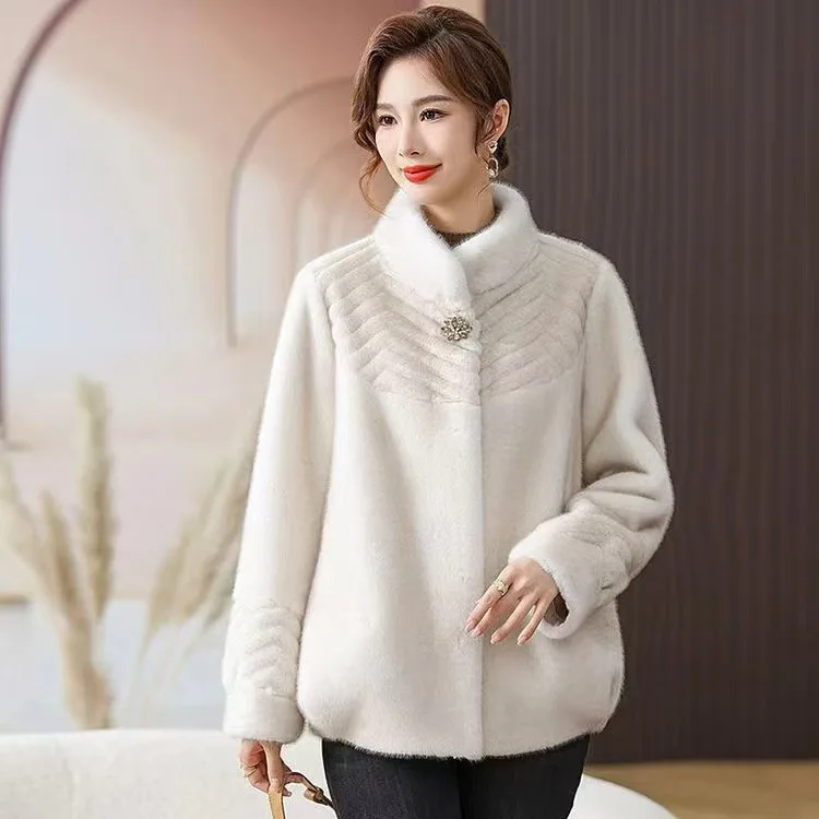 

Spring and Autumn Winter Pure Color Fox Fur Grass Thickened Warm and Casual Versatile Coat for Women