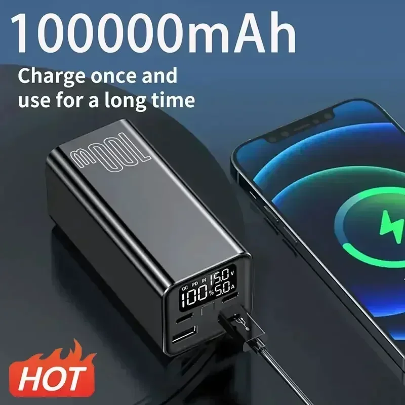 Compact and High-power 100W Laptop Power Bank 100000 Milliampere Compatible Bidirectional Super FastCharging Mobile Power Supply