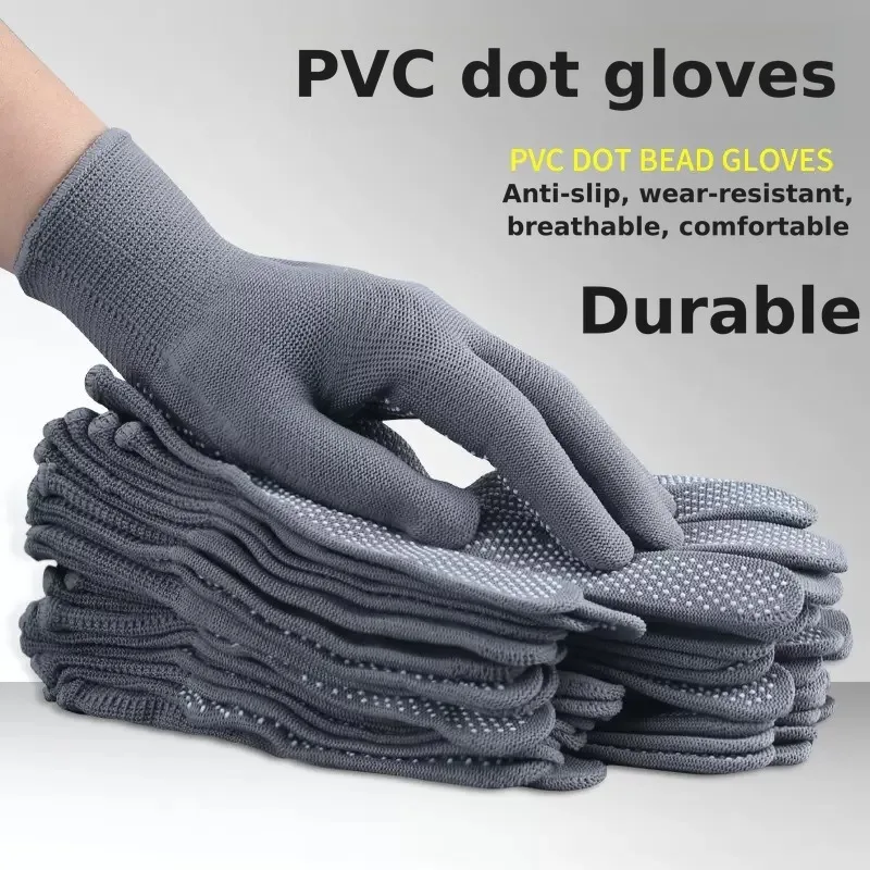10 Pairs Nylon Dot Coated Safety Glove Anti-slip Wear-resistant Thin Dipped Hand Protector Elastic Lightweight Labor Work Mitts