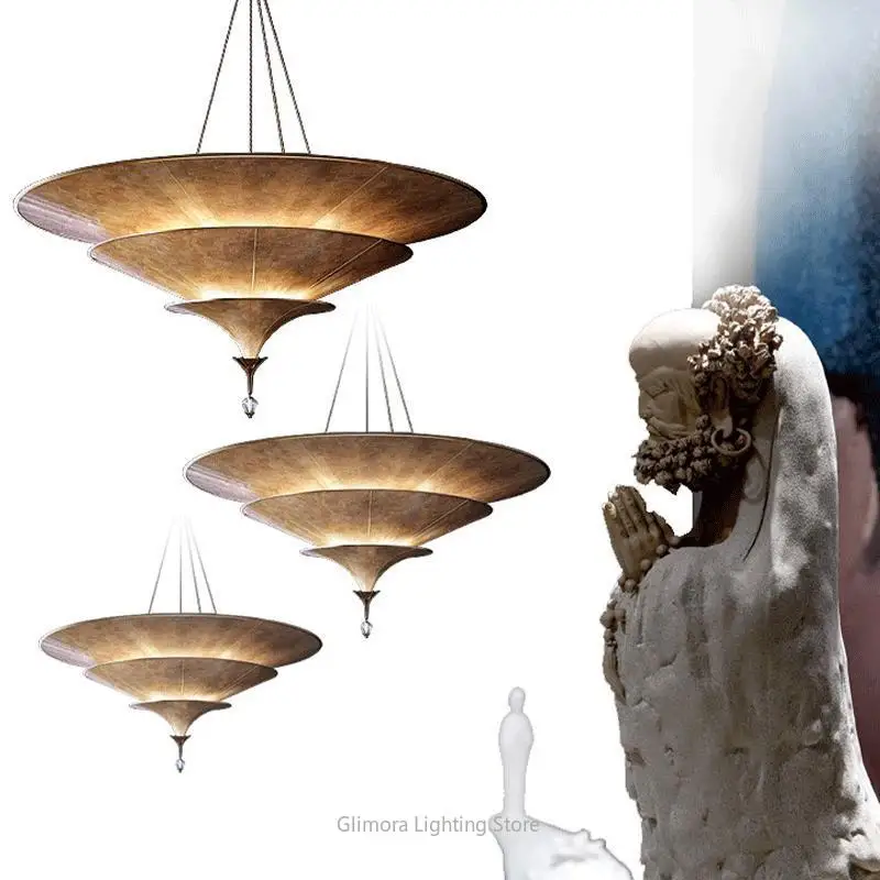 

Sculptural Thai Parasol Chandelier - Wabi-Sabi & New Chinese Fusion Light for Vaulted Lobby, Stairwell & Dining