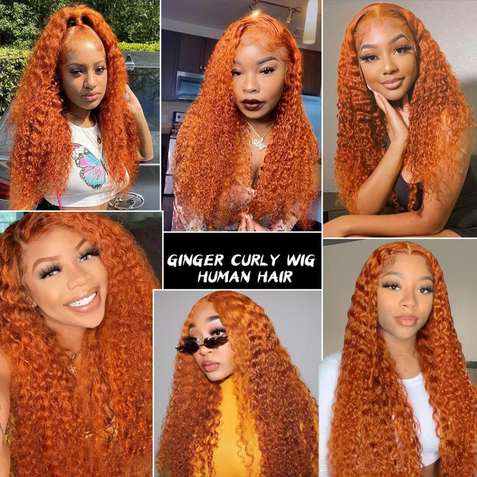 13x6 Lace Frontal Wig HD Transparent Curly Human Hair 100% Ginger Colored 30 40 Inch Deep Wave Brazilian Wigs For Women Choice