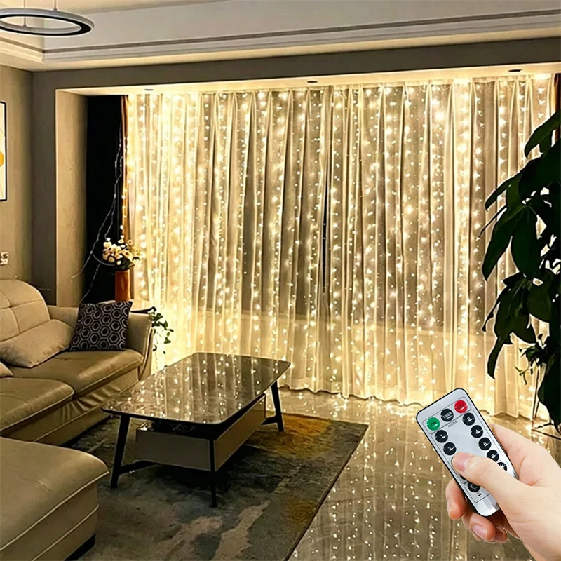 Christmas LED Curtain Lights 8 Modes Wedding String Lights USB Plug Halloween Party Room Valentine's Day Fairy Garden Decor