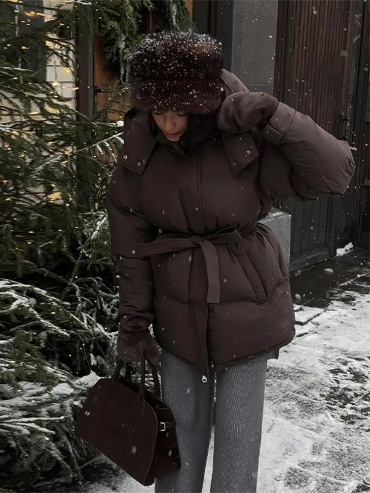 겨울 따뜻한 후드 코튼 재킷 여성 패션 스탠드넥 지퍼 긴 소매 레이스업 코트 2025 여성 시크 캐주얼 아우터웨어