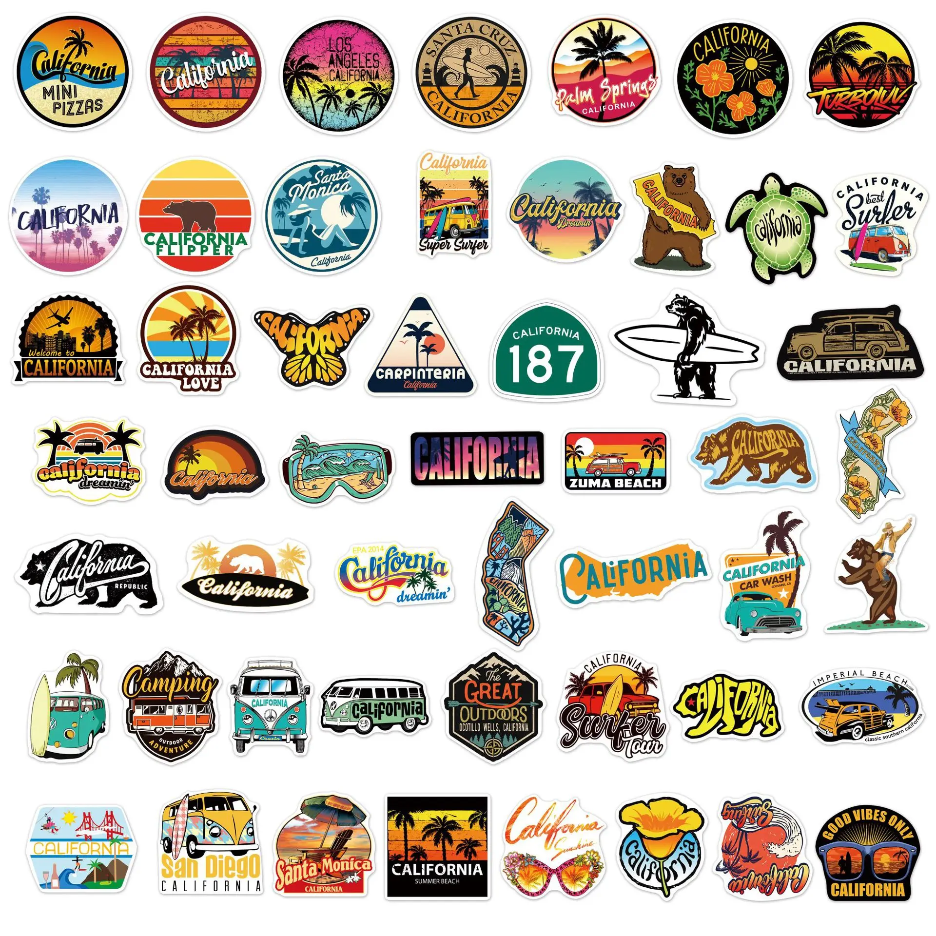 50pcs Beautiful California Series Graffiti Stickers For Mobile Phone Shell Skateboard Decorative Stickers DIY Toy Sticker Pack