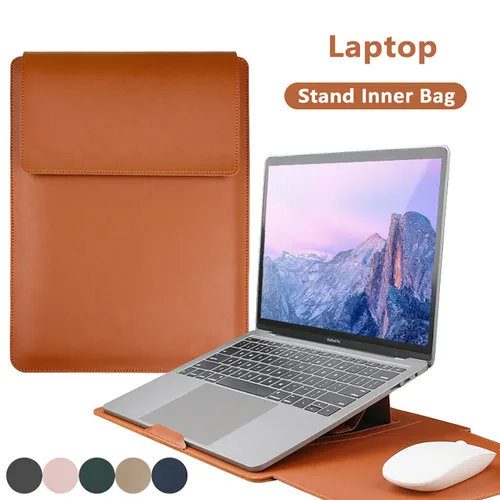 Imagen 1 del producto Funda de cuero PU para ordenador portátil, funda con soporte, bolsa para hombre y mujer 13 14 15 15,6, 16 pulgadas para Macbook Air Samsung HP Lenovo