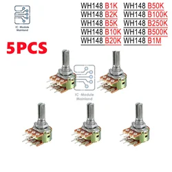 5PCS/Lot 1K 2K 10K 20K 100K 250K 1M Ohm Variable Resistors Dual Linear 6 Pin Rotary Carbon Film Taper Potentiometer 20mm Shaft