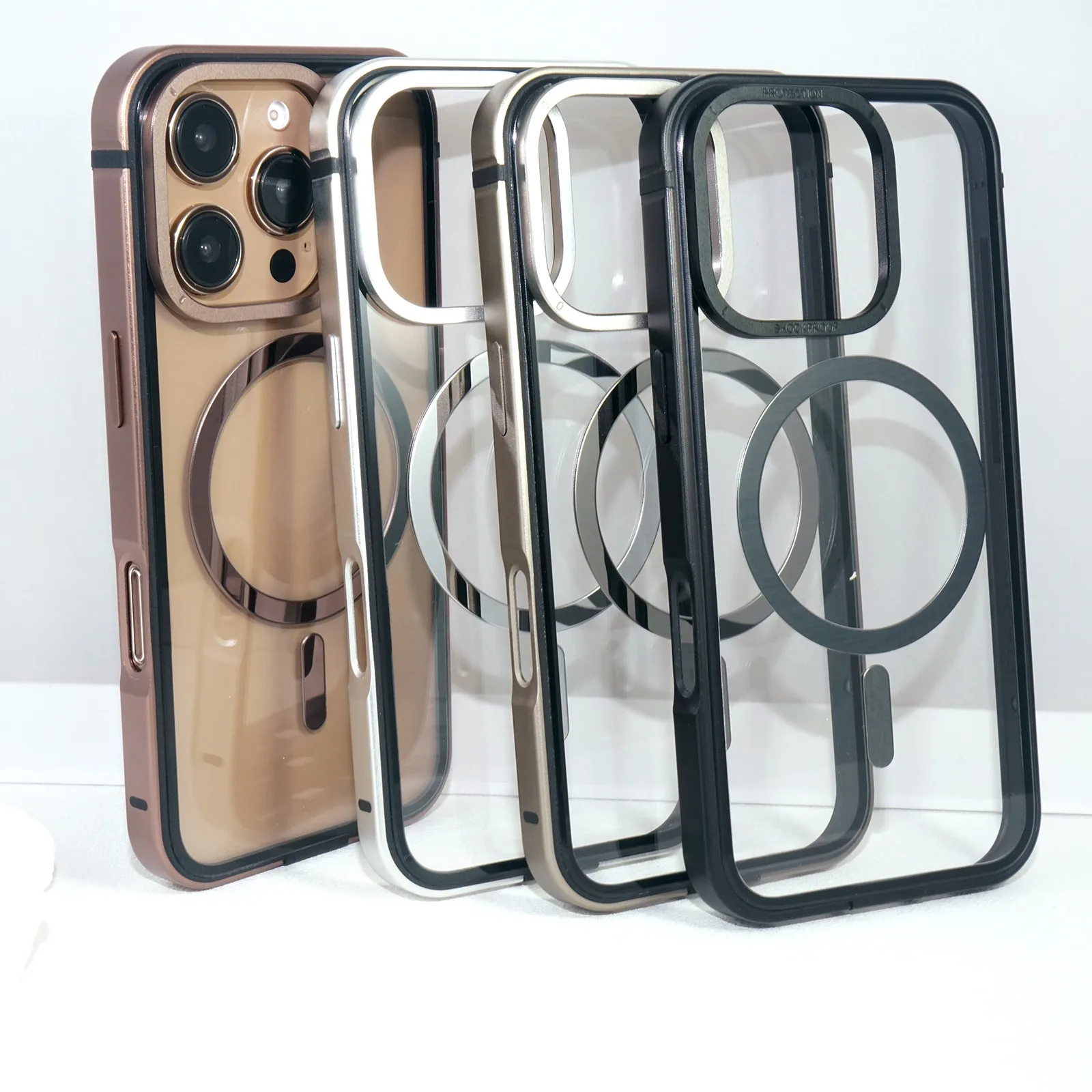 

Original Titanium Color Metal Bumper Case For iPhone 16 Pro Max Plus Alloy Silicone Frame Transparent Magsafe PC Back Cover