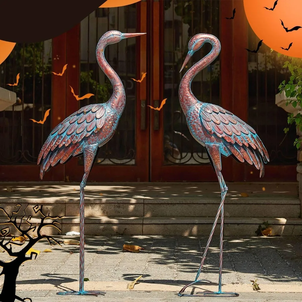 

Garden Crane Statues Patina Heron Decoy, Standing Metal Crane Sculptures Bird Yard Art for Outdoor Decor