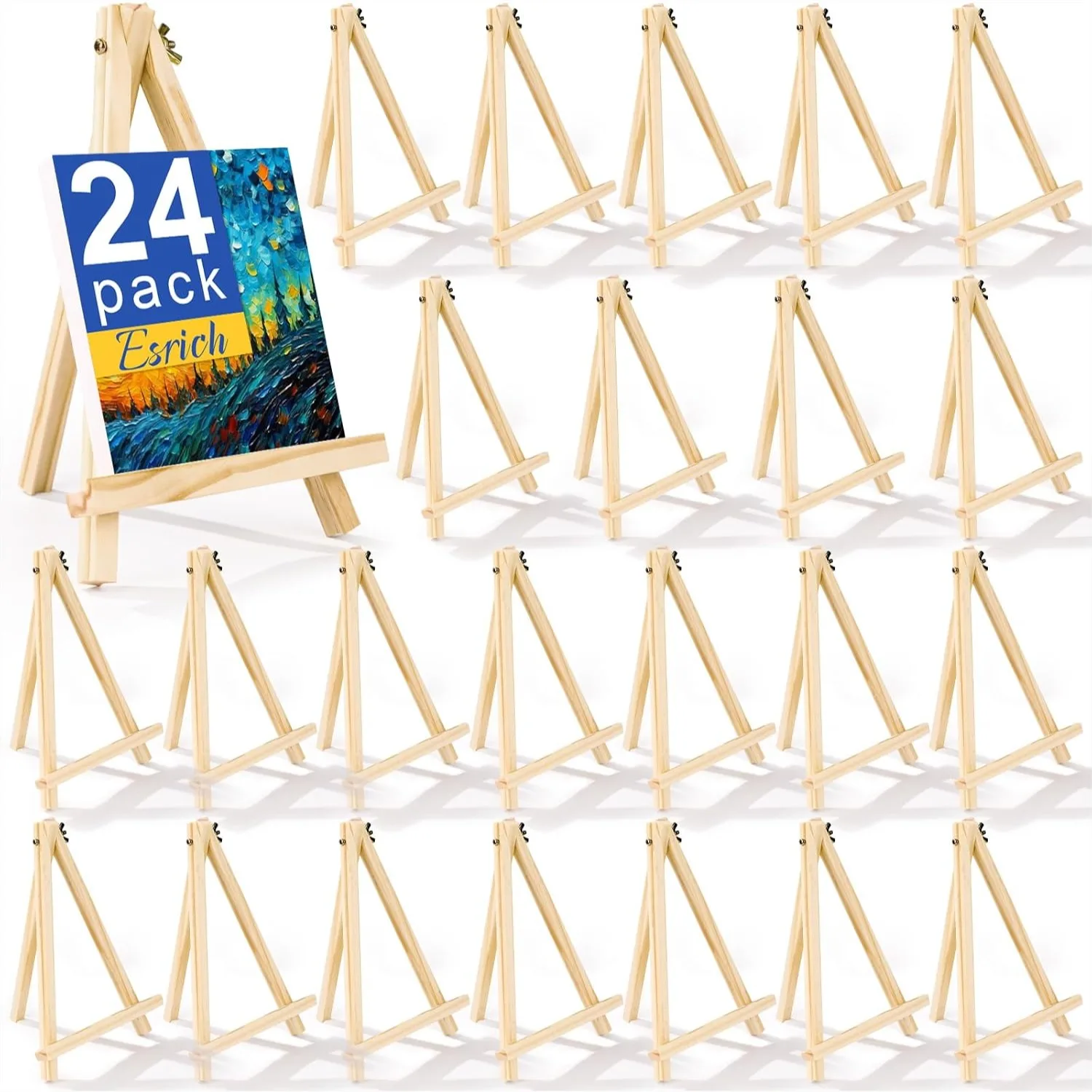 

24 Pack 9 Inch Wood Easels, Tripod Stand for Painting Canvases, Art, Crafts, Tabletop Easel for Kids Students