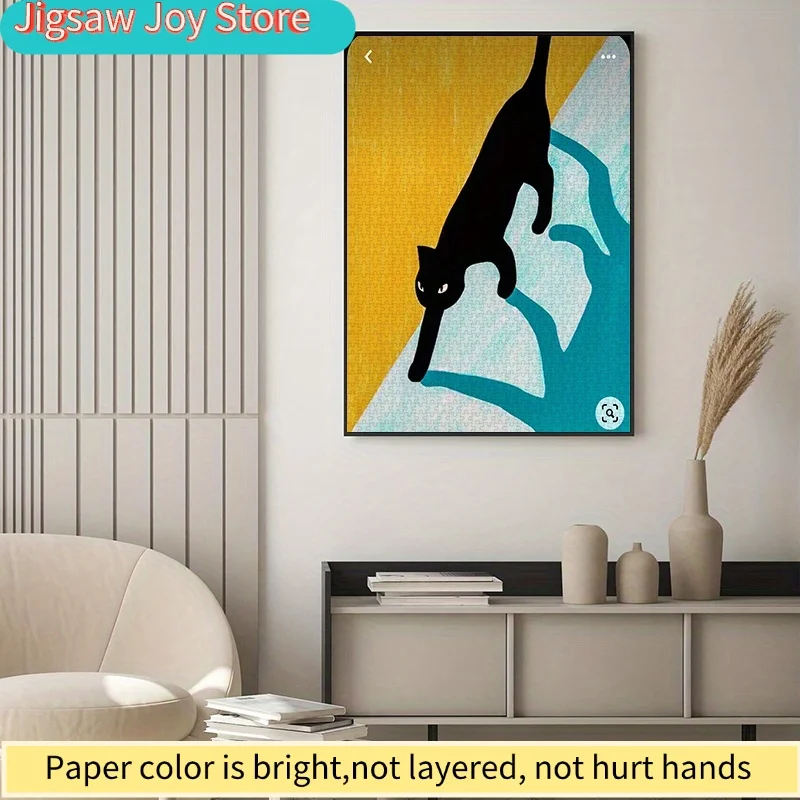

1000pcs paper puzzle, DIY puzzle (black cat, simple line art style, therapeutic), high-quality white card material, suitable f