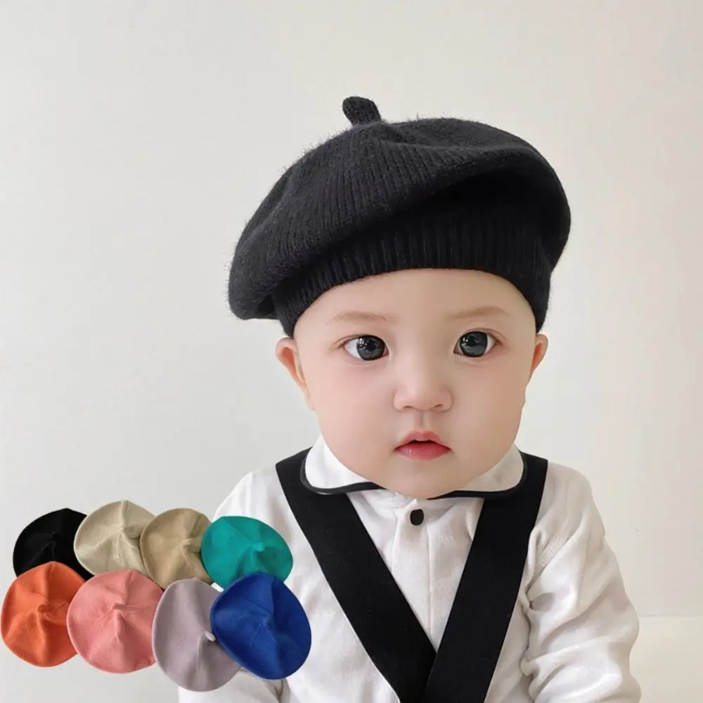 Autumn Winter Knitted Baby Beret Hat Soft Cute Kids Berets Warm Painter Hat Boys Girls