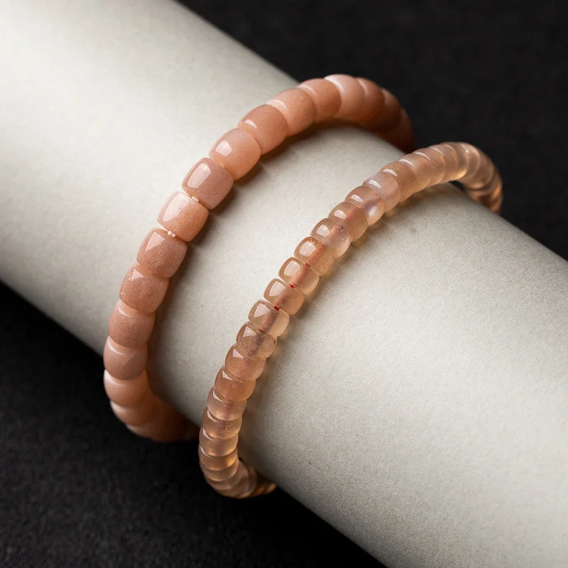 

Natural Gold Sand Sunstone Orange Moonlight Tablet Bead Versatile Women'S Single Circle Bracelet