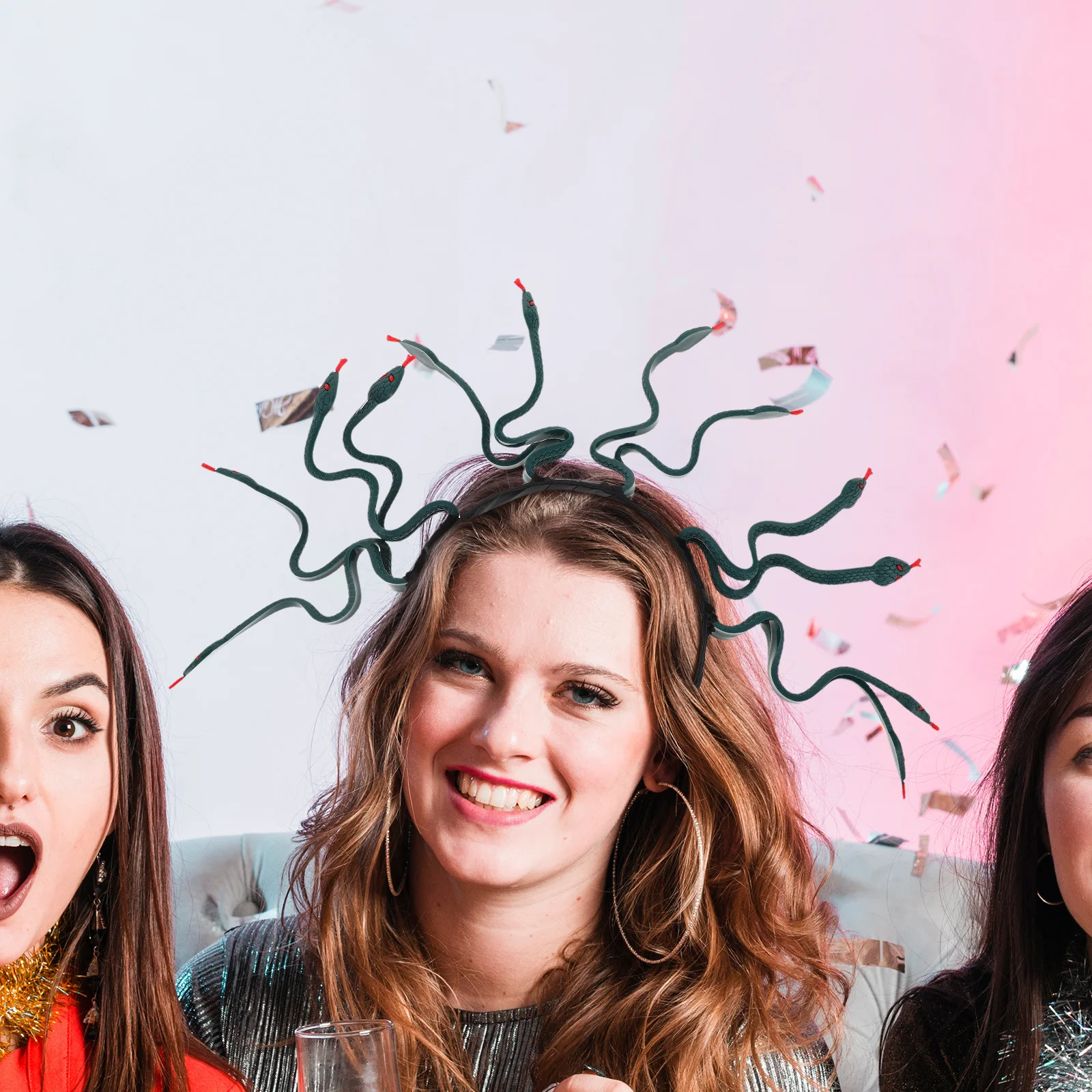 

2 шт., гибкая повязка на голову в виде змеи на Хэллоуин, головной убор Медузы, корона, зеленый, золотой, египетский костюм, аксессуары, женские вечерние волосы для косплея