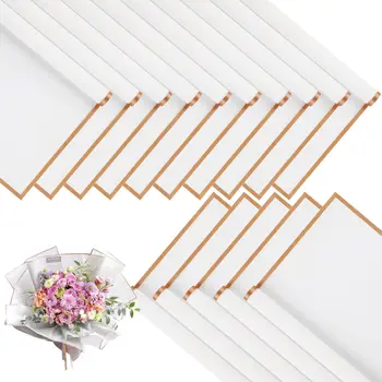 20 folhas de papel de embrulho de flores branco com bordas douradas e à prova d'água – perfeito para embalagens artesanais DIY, buquê de presentes de casamento, casamento