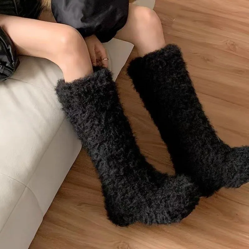 

Womens Knee High Fuzzy Faux Fur Boots - Soft Warm and Comfortable Slip-on Design Furry Boots For Fall Winter Womens Faux New