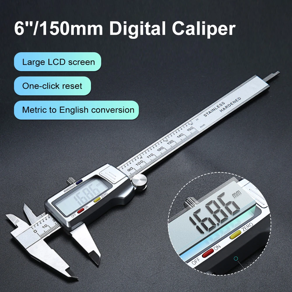 150mm Digital Caliper Stainless Steel Vernier Caliper Metal Micrometer With Large LCD Screen Electronic Caliper Measuring Tools