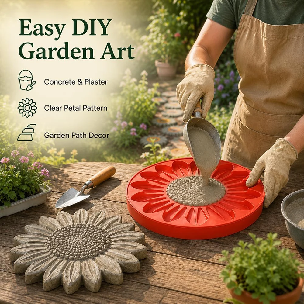 Reusable Sunflower Stepping Stone Mold, 15''Cement Mould | Garden Walkway Path Stones, Outdoor Yard Decor Paintable Kit