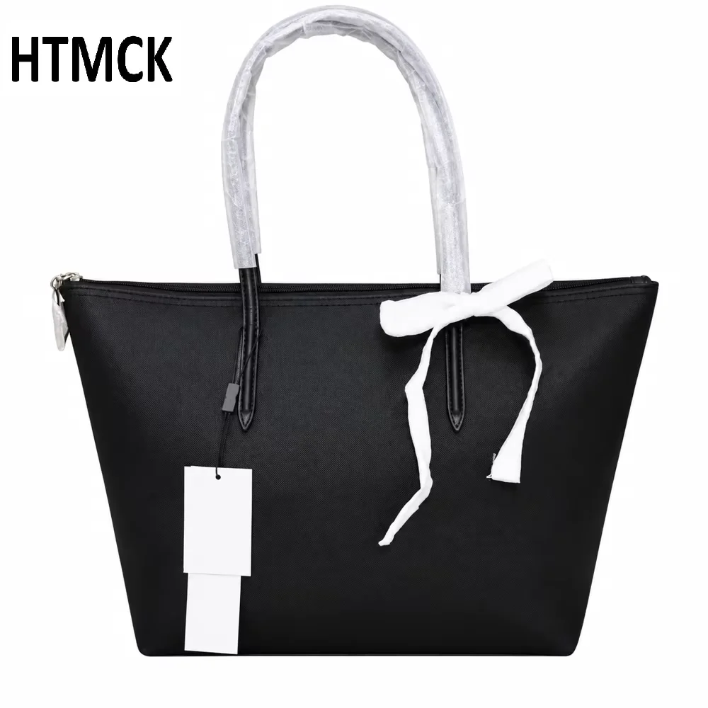HTMCK Women Large Capacity Tote Bag, Waterproof PU Simple Solid Color Shoulder Handbag, Casual Commuter Shopping Travel Bag