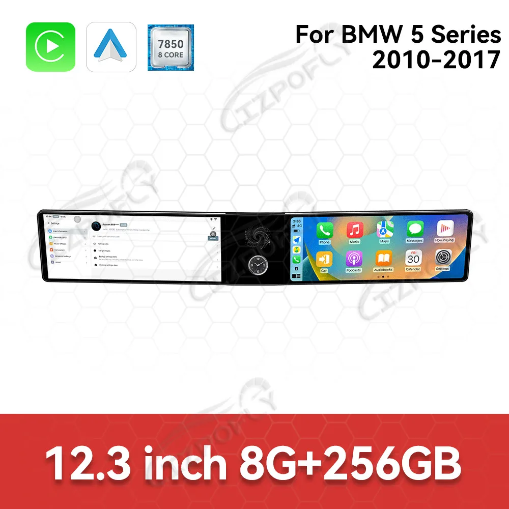 Автомобильный радиоприемник CarPlay Android 13 для BMW 5 серии F10 F11 2010-2017 CIC NBT Обновление Qualcomm 12,3-дюймовый двухэкранный мультимедийный плеер GPS