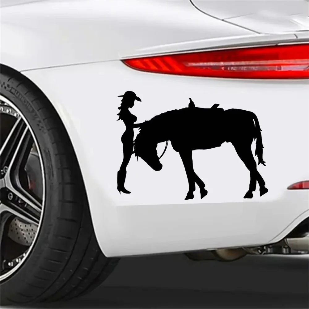 

18x13cm Cowgirl and Horse Car Bumper Window Stickers For Car Truck Van Fashion Decals, Vinyl Material Stickers