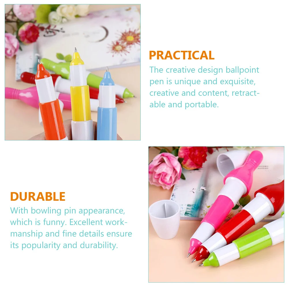 

20Pcs Bowling Pin Ballpoint Pens Retractable Cute Design Adorable Student Supply Multi-Function Portable Smooth Writing Pens
