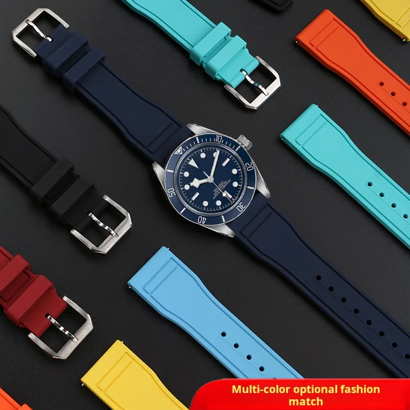 튜더용 퀵 브레이크 불소 고무 시계 스트랩, 작은 빨간 꽃 콜라 서클 레드 옐로우 그린 남성용 시계 밴드, 스틸 접이식 버클