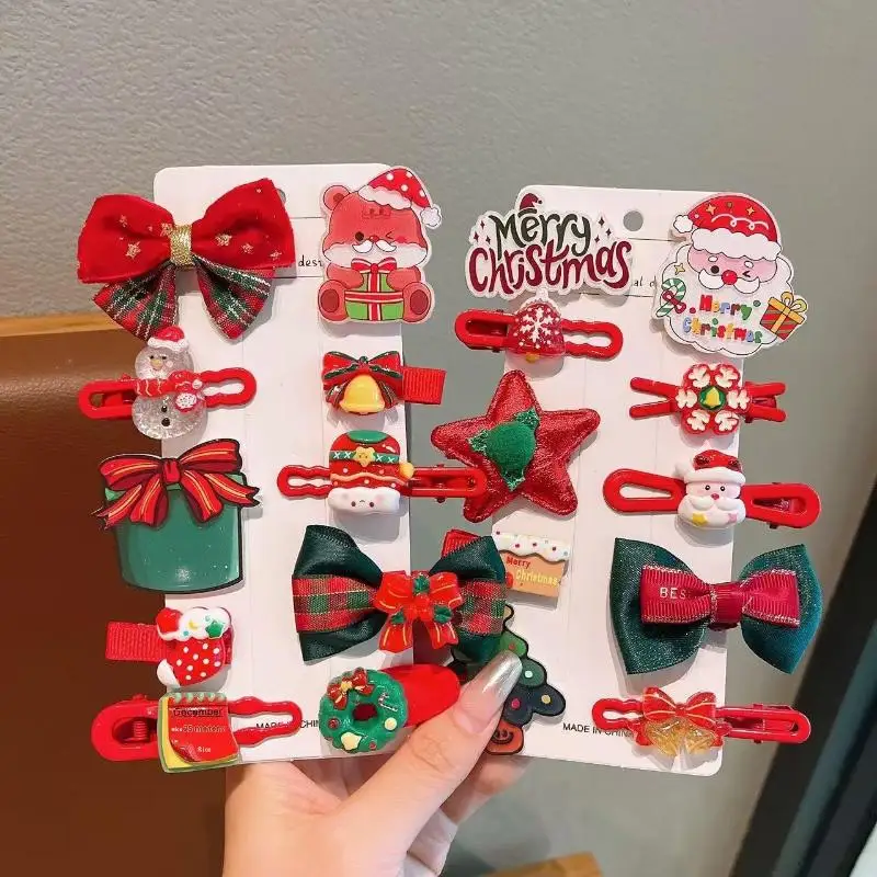 Juego de pinzas para el pelo navideñas para niños: horquillas de Papá Noel, árbol y copo de nieve, accesorios festivos para el cabello para niños con embalaje listo para regalo