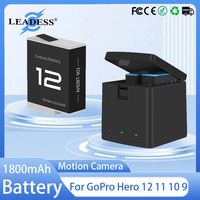 Battery For GoPro Hero 12 11 10 9 Motion Camera 1800mAh Rechargeable Battery 3 Slots LED Light Charger Storage Box For GoPro