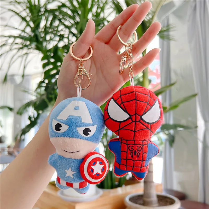 10 types Spiderman Figure Plush Keychain Toy Kawaii Hulk Iron Man Doll Soft Stuffed Kids Plush Key Ring Christmas Gift