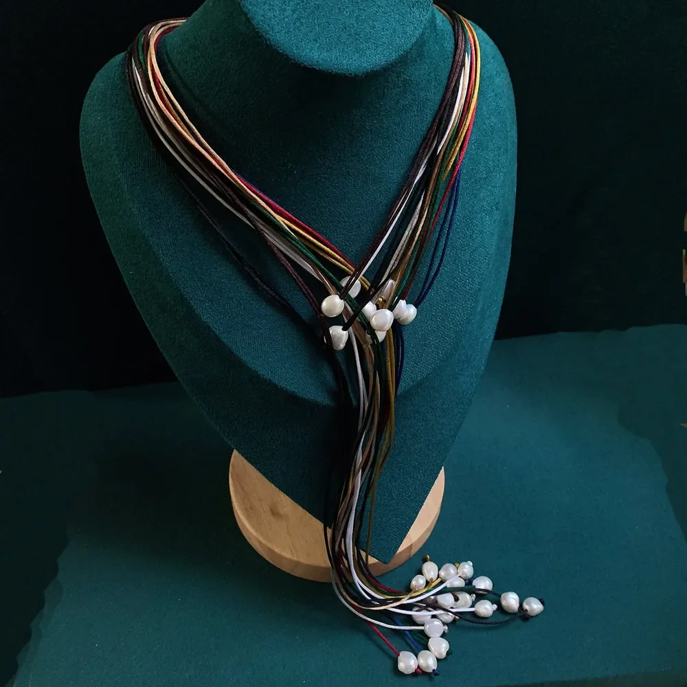 Collar de perlas de agua dulce naturales reales, joyería gótica, cadena de cuerda larga Simple, encanto de Perla Barroca, collar de péndulo de borla Sexy