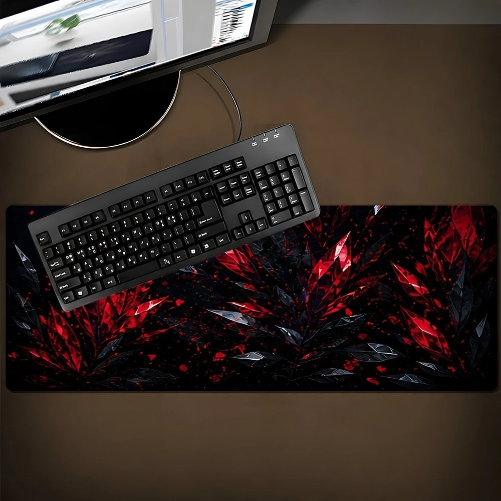 Red and black abstract leaf pattern mouse pad, anti-slip, desk decoration accessory, computer desktop beautification