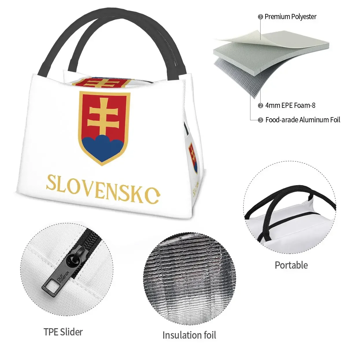 Slovensko Gold Lunch Bags Insulated Bento Box Resuable Lunch Tote Picnic Bags Cooler Thermal Bag for Woman Children Office