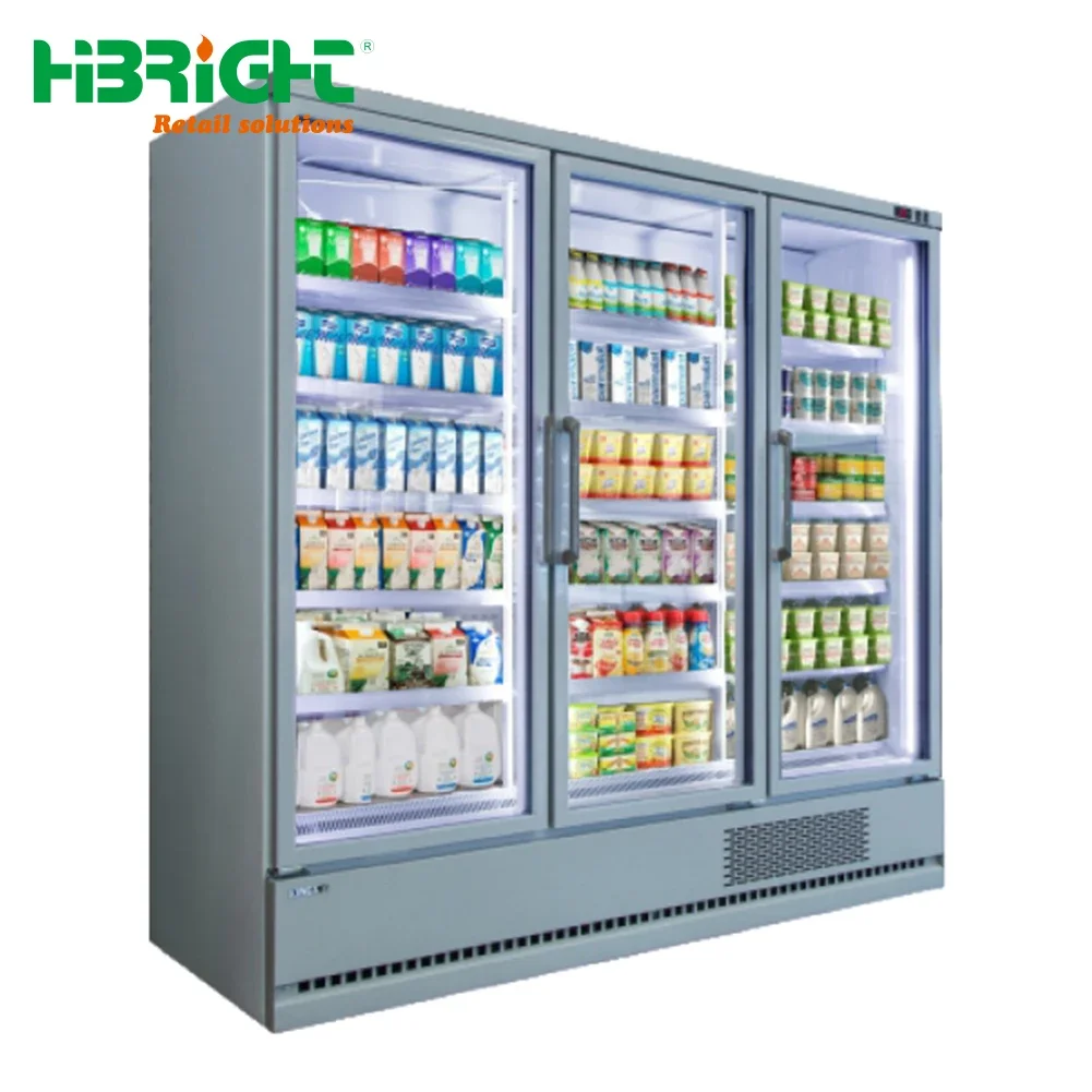 Commercial Vertical Open Display Glass Chiller Refrigerator Supermarket Ice Equipment For Sale