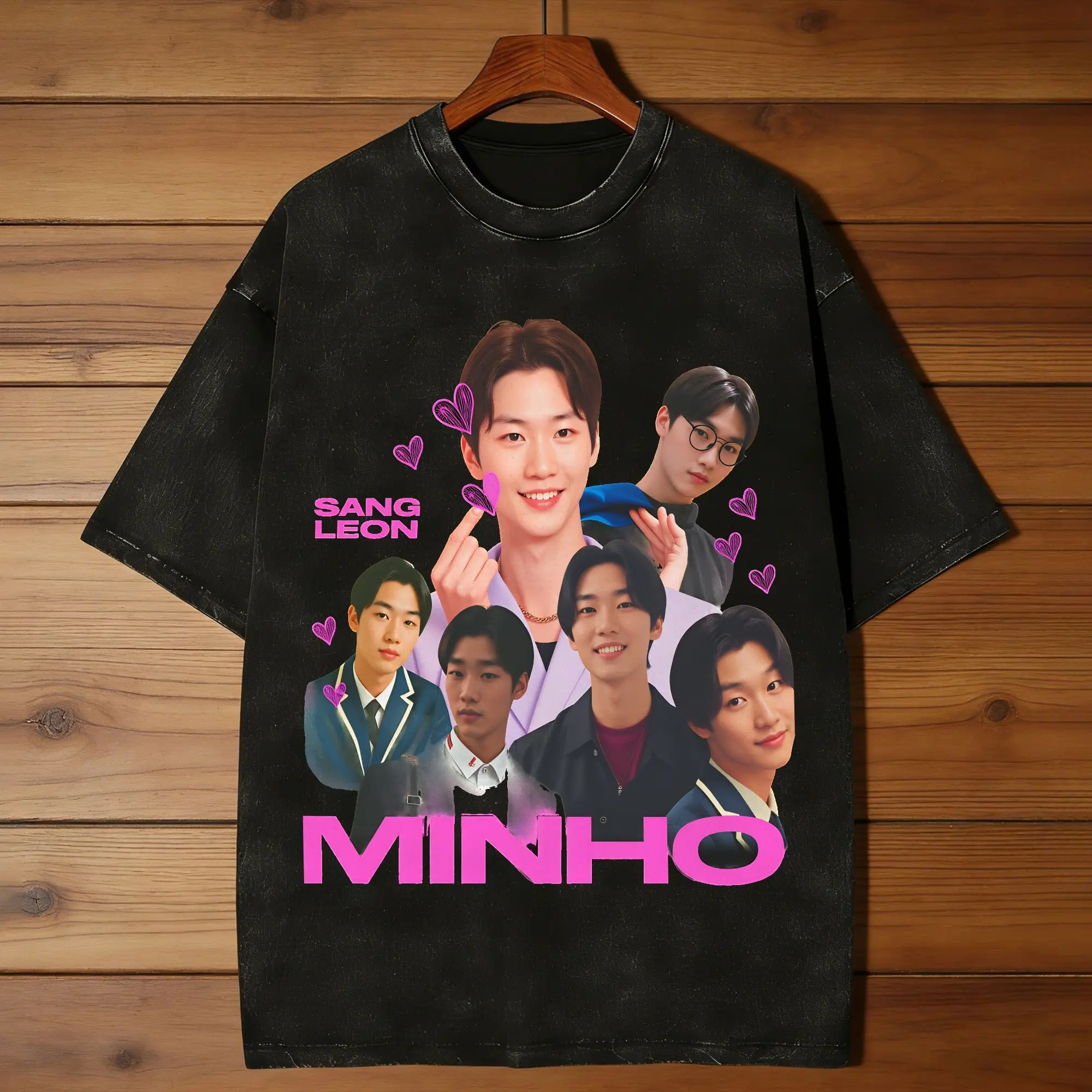 Vintage Washed T Shirt Min Ho xo kitty Sang Heon Cotton T Shirts  Hippie Tshirt for Couple Summer Y2K Retro Design Clothes