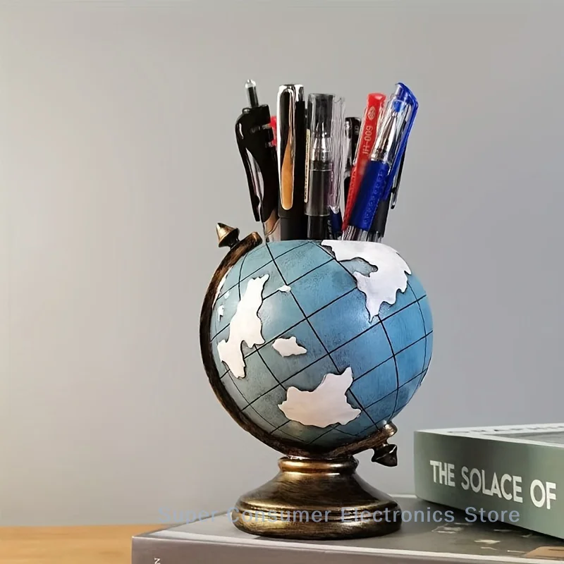 

Chic Resin Globe Pen Holder - Lightweight, Rust-Proof Desk Organizer For Office & Home Decor - Perfect Gift For Friends