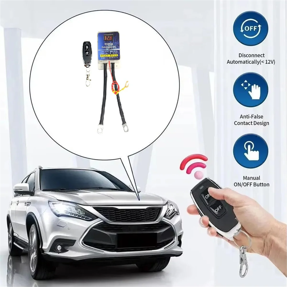 

Y89A-y12V Car Battery Cutoff Switch Remote Control Relay with Display Battery Disconnect Cut Off Isolator Leakage