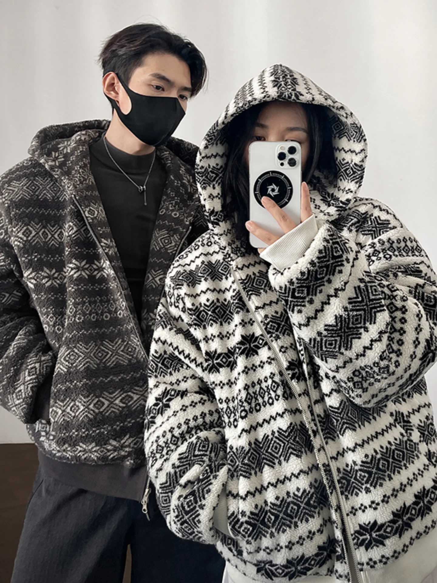 

Thiened Retro Sle Fair Isle Cotton Jaet Men's Warm Winter Outerwear Fluffy Coat Casual Loose Fit Youth ular