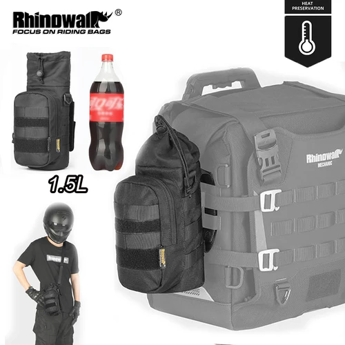 Imagen 1 del producto Rhinowalk-soporte para botella de motocicleta, paquete versátil aislado de liberación rápida de 1,5 l, bolsa para chupete de cola de motocicleta con sistema MOLLE