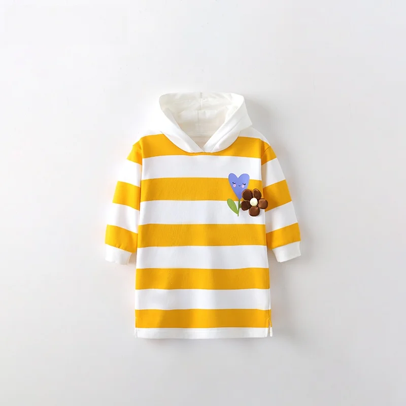 

Malwee Princ Hoodie Dr for Girls Autumn Winter Striped Skirt Cotton Polyester Blend Long Sve round Ne Basic Paaged