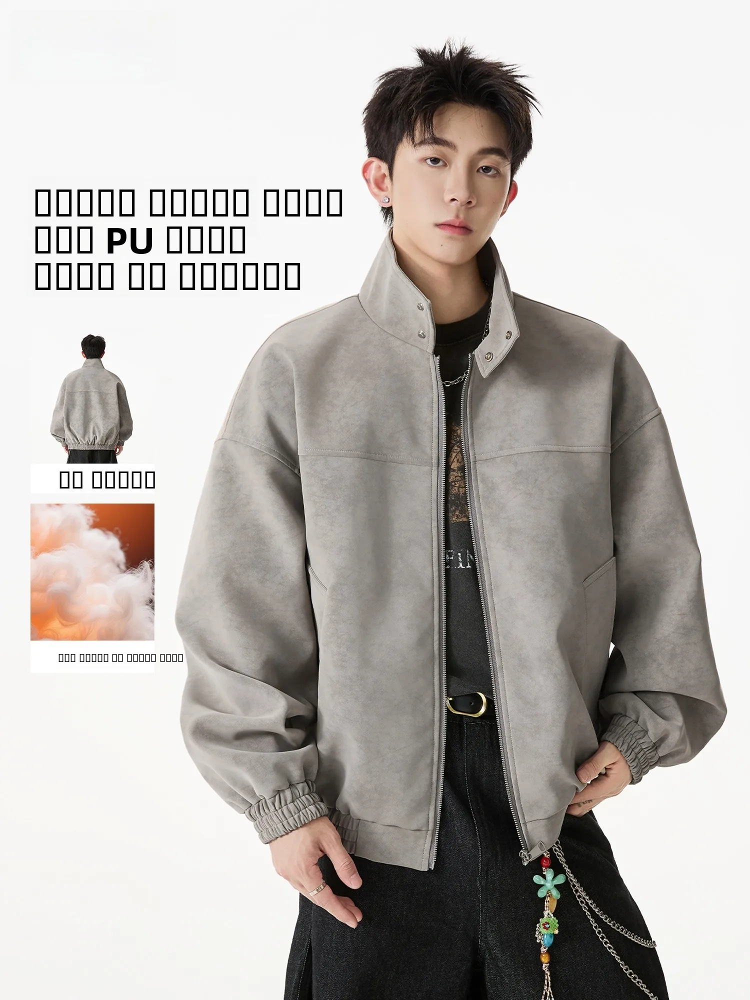 

American Retro PU Leather Cotton Jaet Loose Casual Men's Winter Baseball Coat Warm Thiened Long Sve Zipper Closure