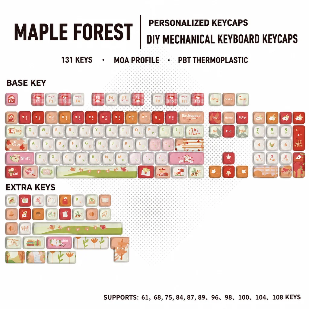 Maple Leaf PBT Keycaps,Custom Doubleshot GMK Cute Key Caps Set For MX Switches Mechanical Keyboards 60% 75% 80% 100%