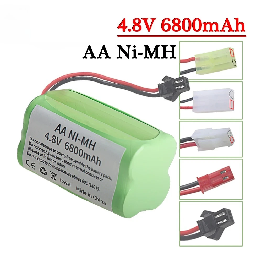 1Pcs 4.8V 6800mah AA  NiMH Battery 4.8v Rechargeable Battery Pack JST PLUG for Rc Toys Cars Truck Tanks Robots Boats