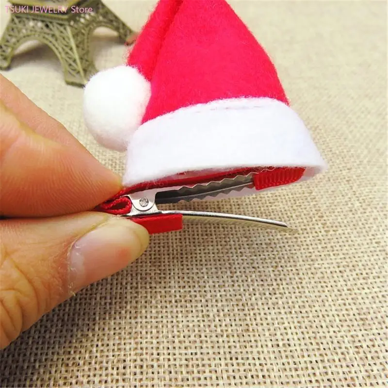 62KE عيد الميلاد قبعة الشعر كليب سانتا قبعة دبوس الشعر سانتا قبعة خوذة سانتا زي الدعامة أفخم قبعة إكسسوارات الشعر