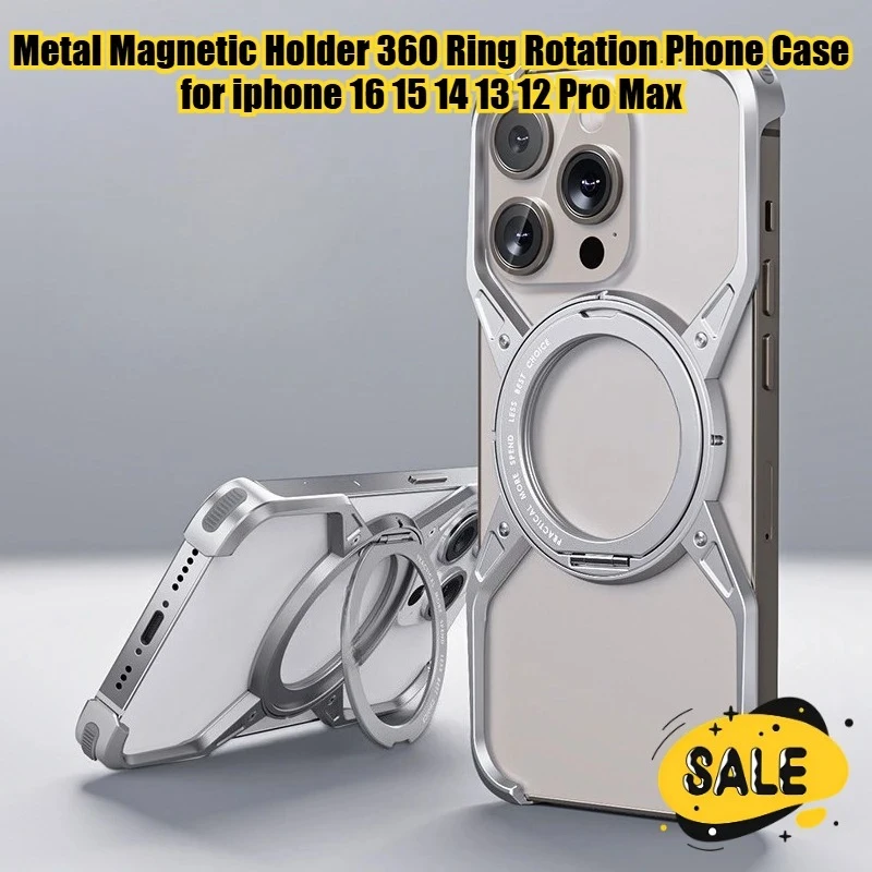 

Metal Frameless Magnetic Holder 360 Ring Rotation Phone Case for Iphone 16 15 14 13 12 Pro Max Aluminum Alloy Frame Anti-drop
