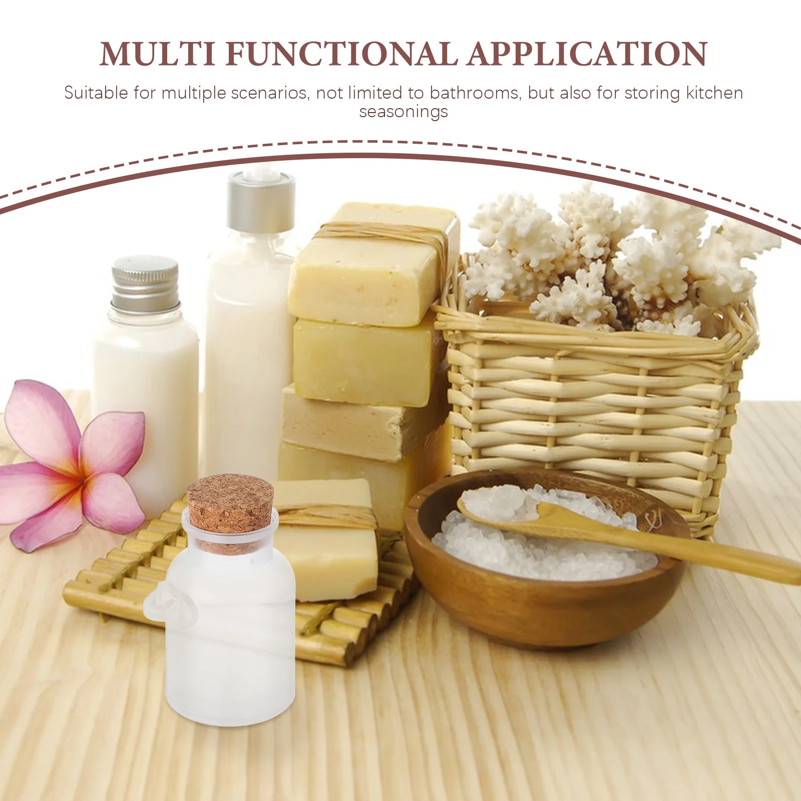 8 Stück mattierte Badesalzflaschen, Korkversiegelung, nachfüllbare Kunststoffbehälter für Badesalze, Maskenpulver, ätherische Öle, tragbar