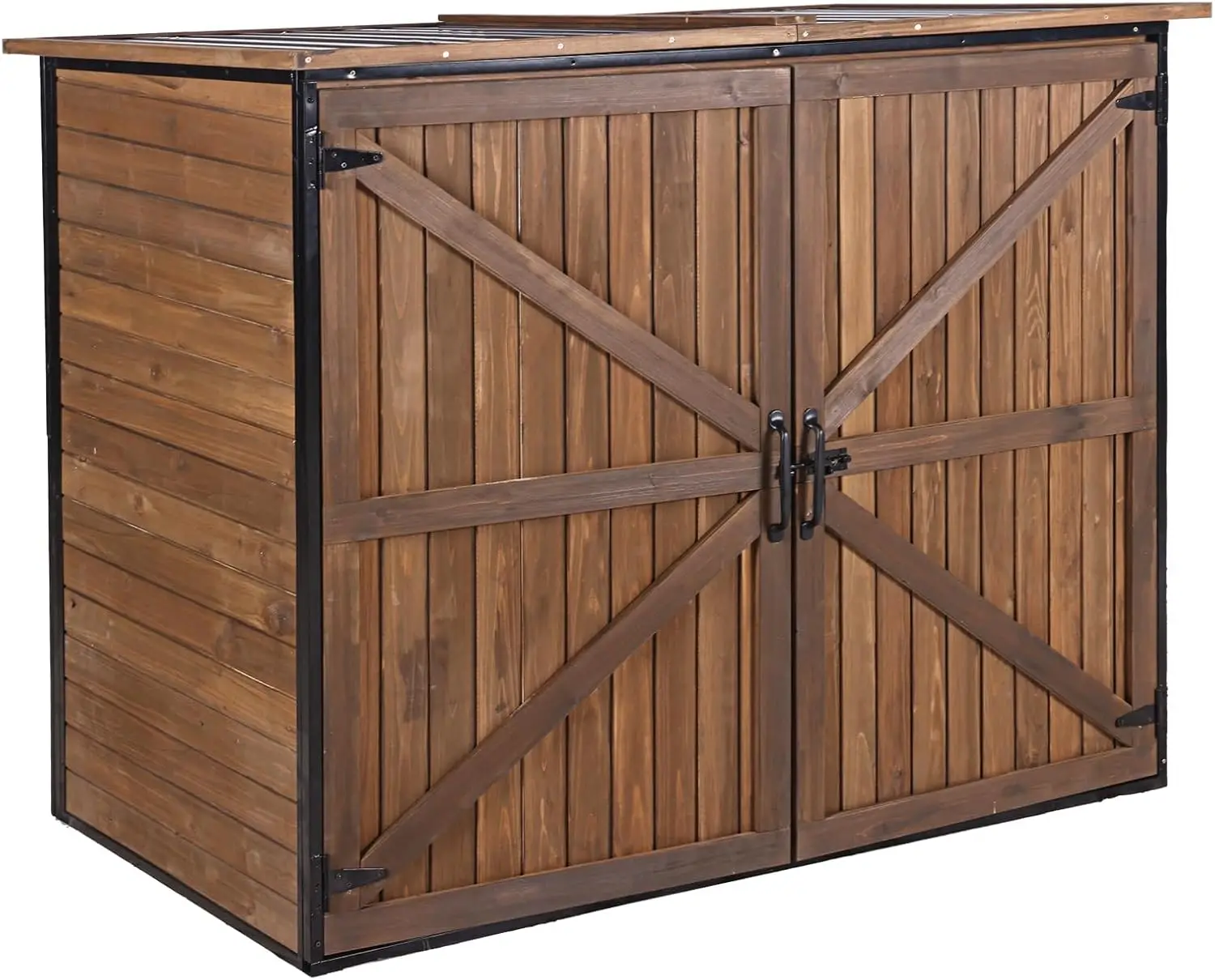 

Outdoor Storage Cabinet Trash Can Storage Shed Upgraded with Metal Frame for Garbage Can, Gardening