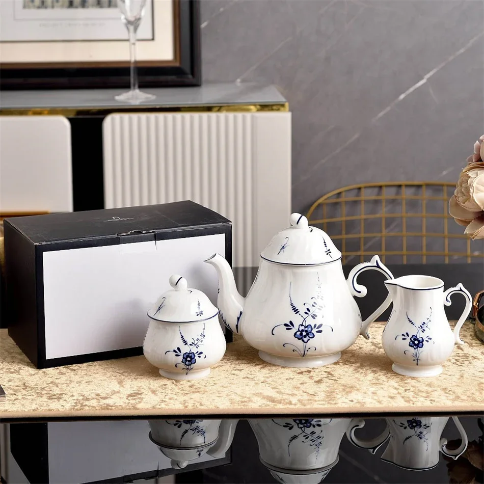 European Classic Blue and White Ceramics Series Tea Cup set High-end Tea Pot Afternoon Tea Set Coffee Supplies