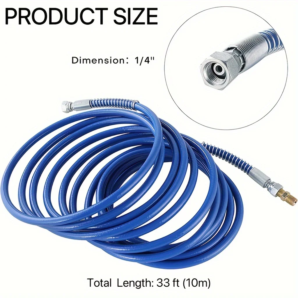 1 Set 33 Ft. X 1/4 In. Airless Paint Sprayer Hose with Connctor, High Pressure Universal Paint Sprayer Flexible Fiber Tube, 3300